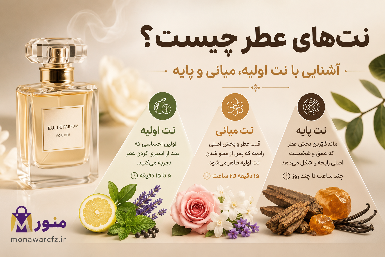 نت‌های عطر چیست؟ آشنایی با نت اولیه، میانی و پایه