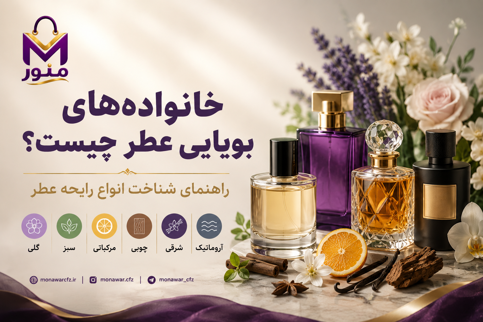خانواده‌های بویایی عطر چیست؟ راهنمای شناخت انواع رایحه عطر