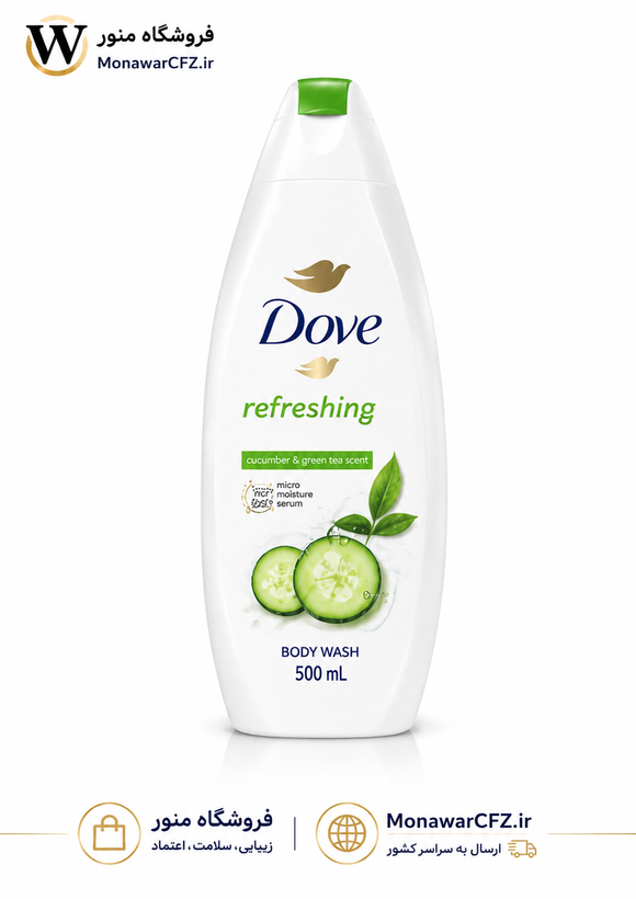 شامپو بدن داو سبز خیار و چای سبز Refreshing حجم 500 میلی لیتر